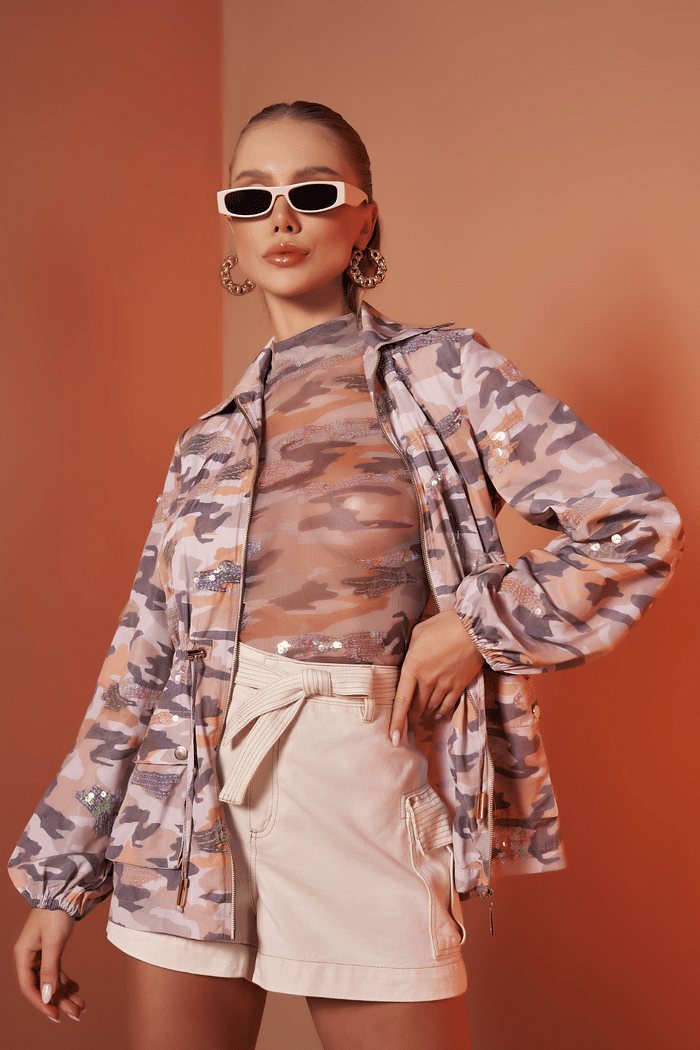 Parka Estampada Com Bordado