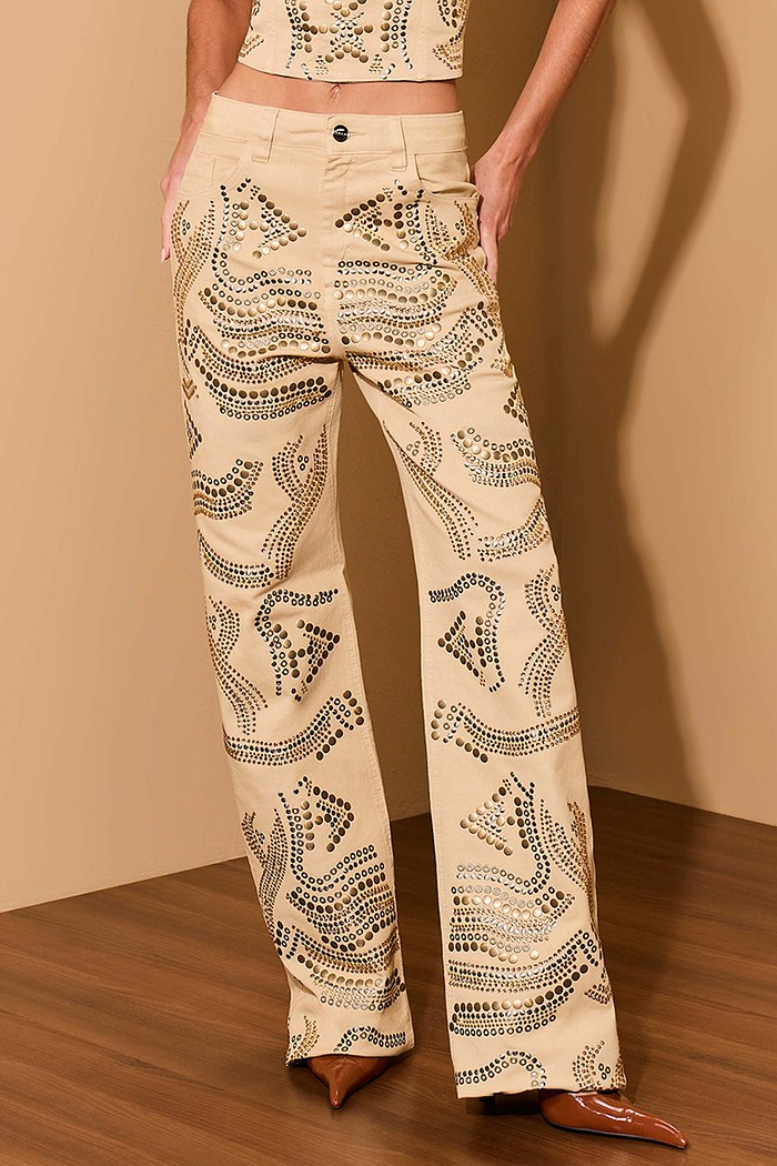 CALÇA SARJA WIDE LEG COM TERMOCOLANTE