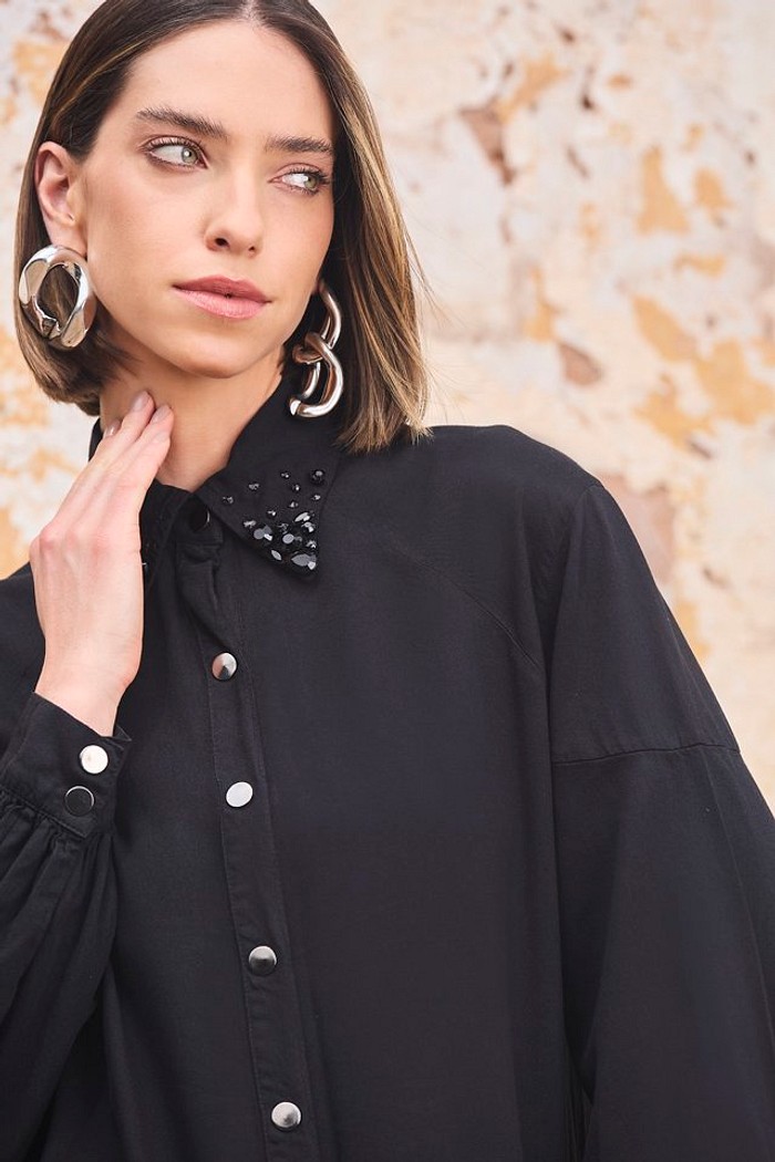 Vestido Jeans Chemise Curto Bordado Rzm 224-cstm