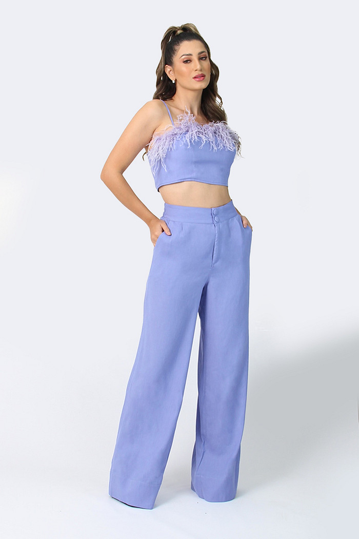 Conjunto Calca E Cropped Plumas Luleg 322