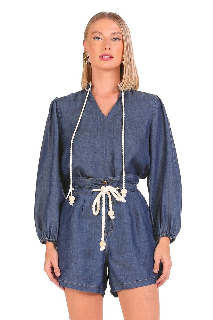 Blusa Jeans Detalhe Cordao Viber 123