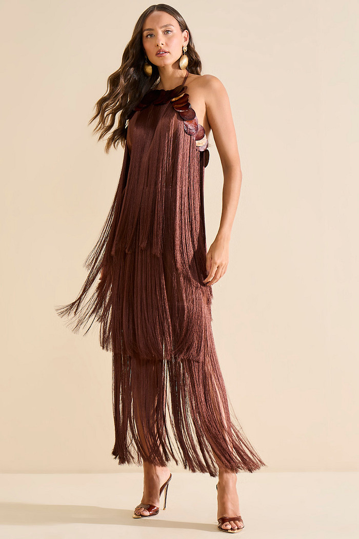 VESTIDO FRENTE ÚNICA FRANJAS