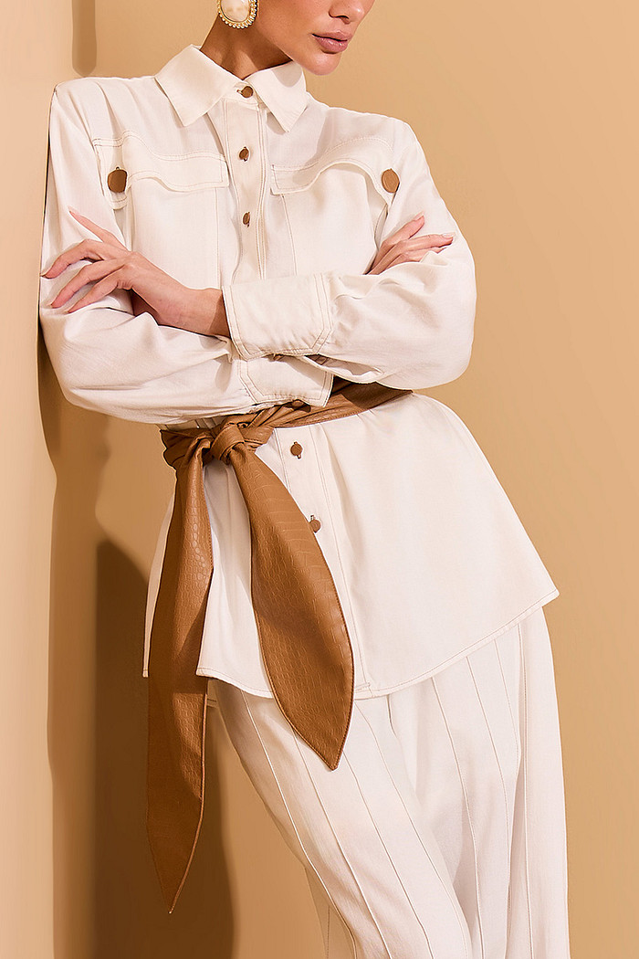 CAMISA OVERSIZED FAIXA LEATHER FAKE CROCO