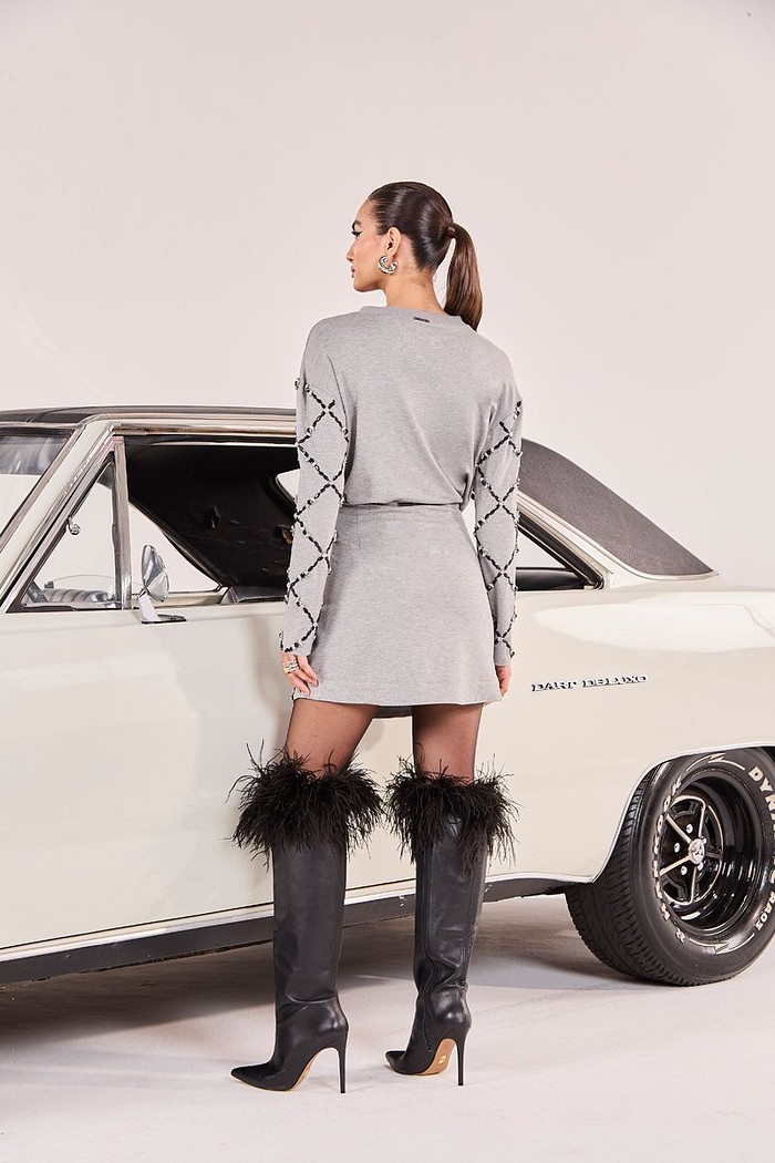 Saia Curta Moletom Com Bordado