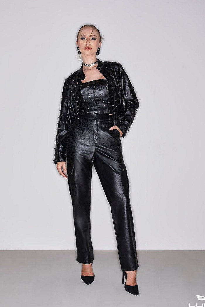 Calca Leather Fake E Bordado Luleg 223