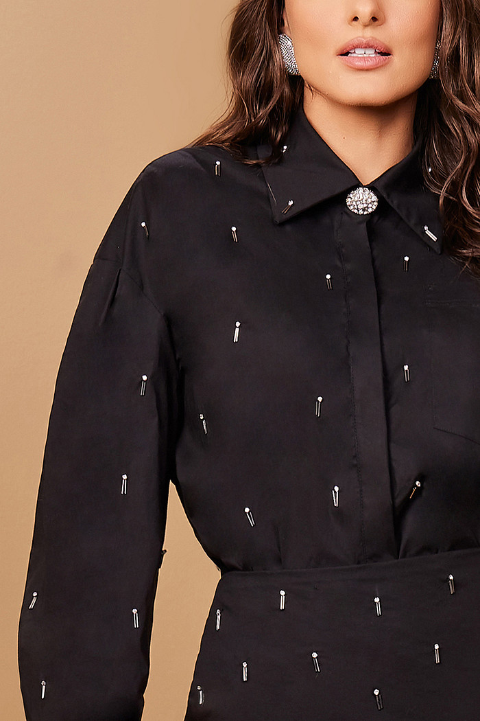 CAMISA M/L TRICOLINE COM BORDADO