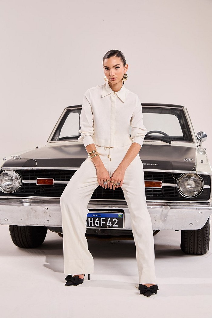 Calca Em Linho Elastico Cos