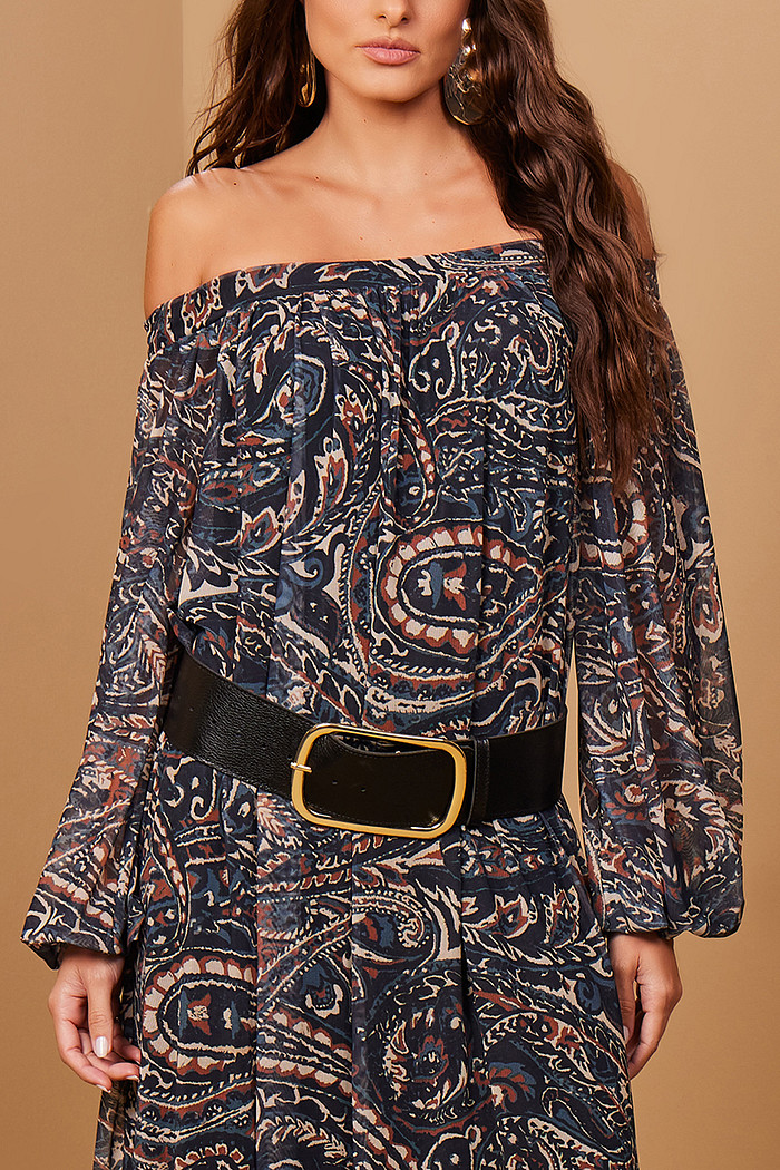 VESTIDO LONGO OMBRO A OMBRO TULE ESTAMPADO