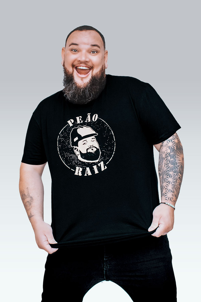 Camiseta Preta Peão Raiz 100% Algodão Manga Curta