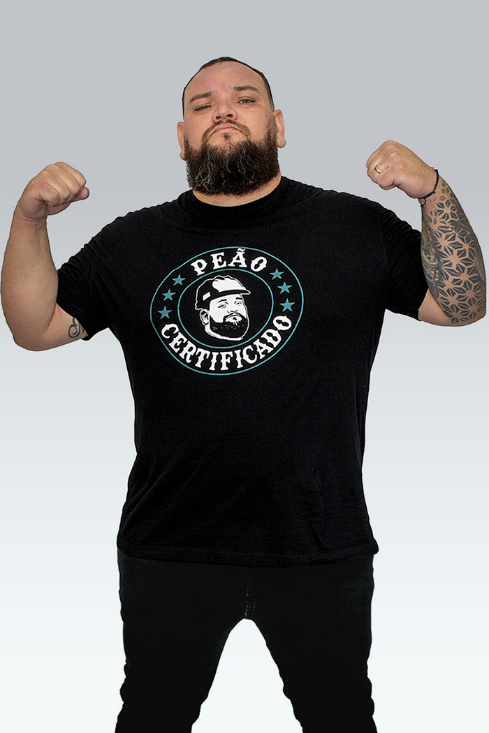 Camiseta Preta Peão Certificado 100% Algodão Manga Curta