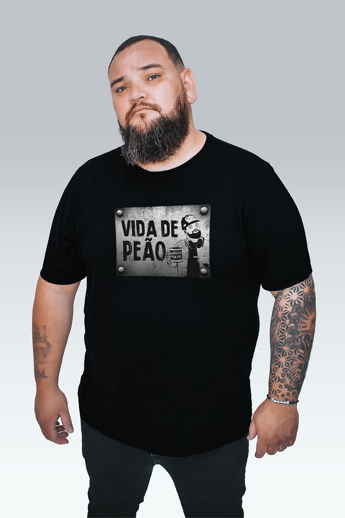 Camiseta Preta Vida De Peão 100% Algodão Manga Curta