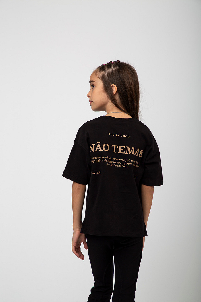 CAMISETA INFANTIL NÃO TEMAS PRETA