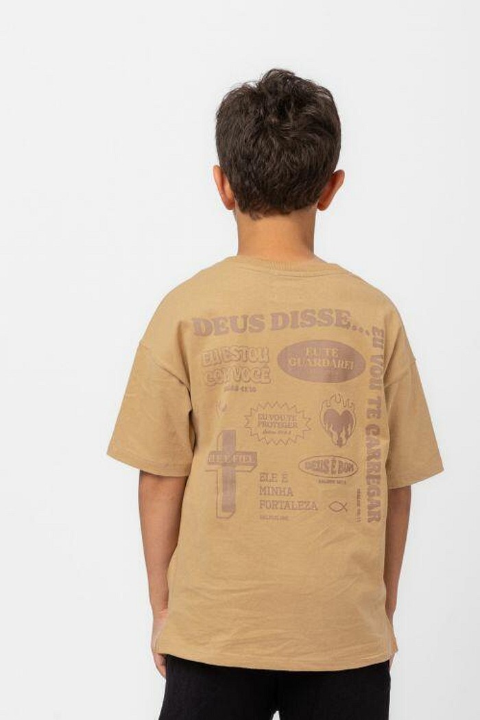 CAMISETA INFANTIL DEUS DISSE BEGE