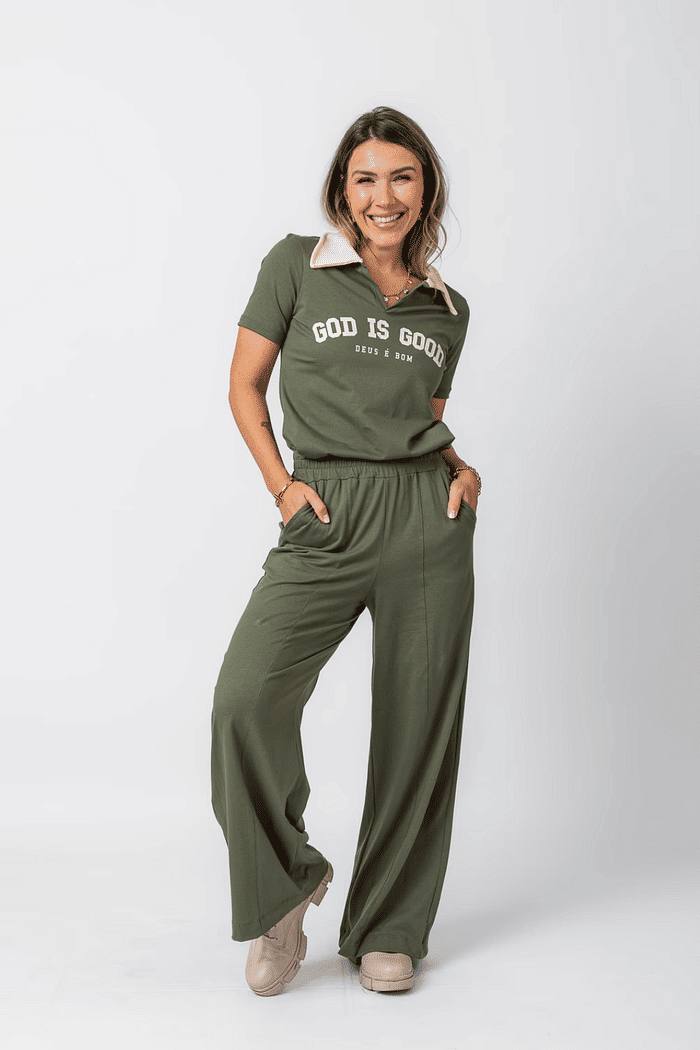 CONJUNTO ESSÊNCIA OLIVA BLUSA + CALÇA