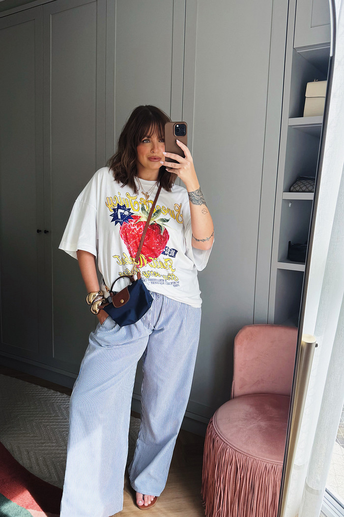 CALÇA FABI LISTRADO AZUL