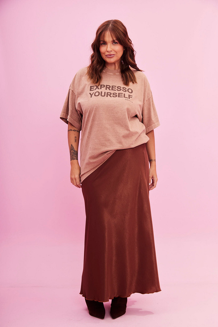 SAIA MIDI DE CETIM SERENA MARROM