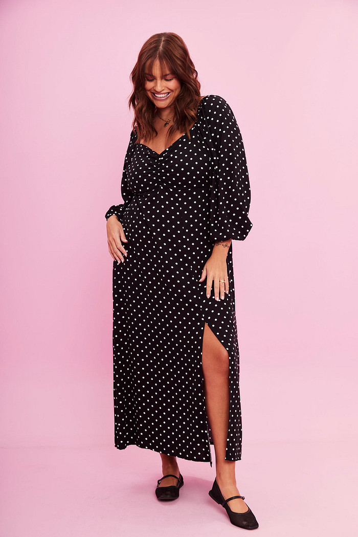 Vestido Midi Iris POA FUNDO PRETO