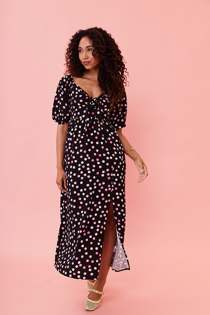 VESTIDO MARIANA POA ROSA FUNDO PRETO