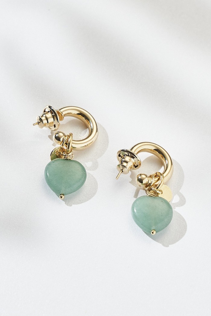 BRINCO MYSTIC CORACAO QUARTZO VERDE DOURADO