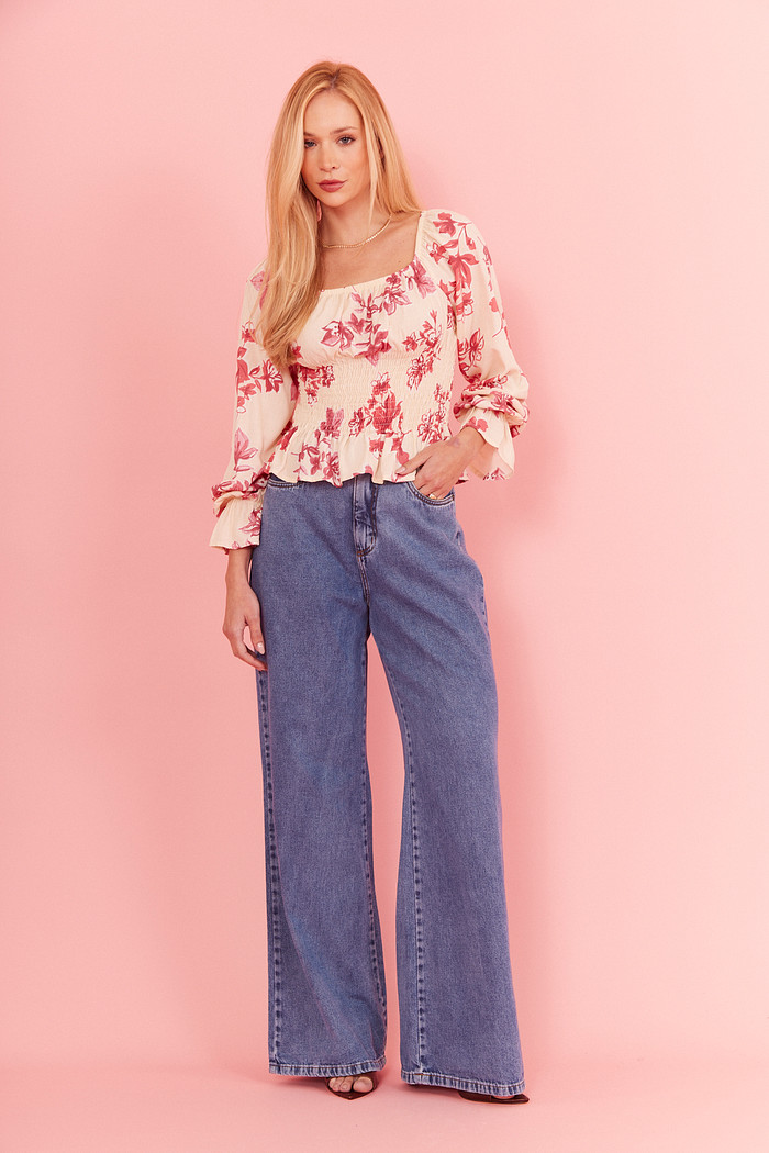 BLUSA FLOWER FLORAL FUNDO OFF