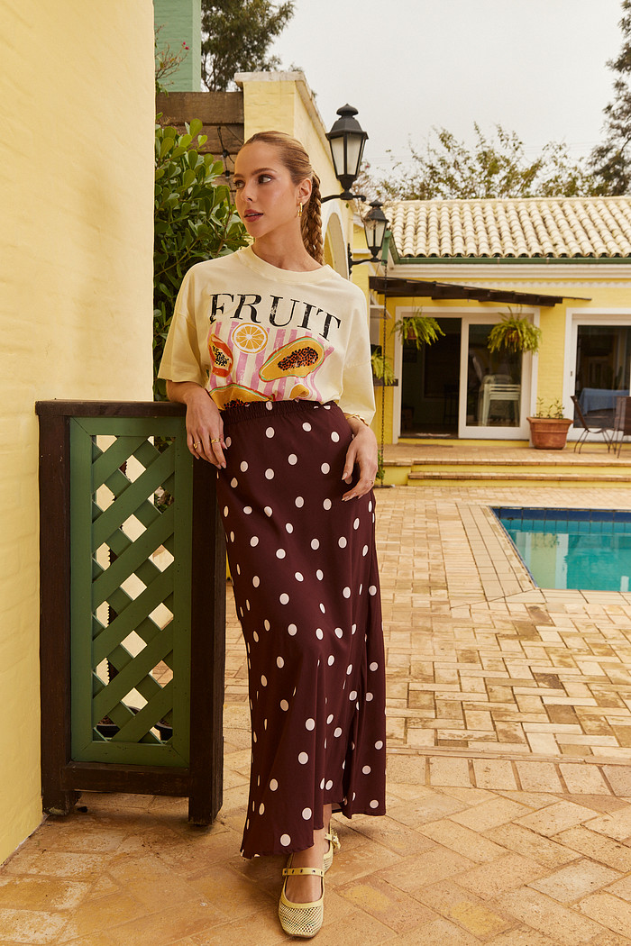 Saia Midi Alongado Clarice POA OFF FINDO MARROM