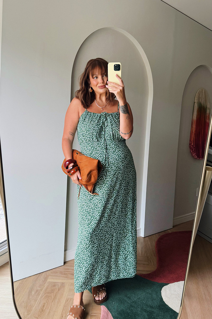 Vestido Midi Anita FLORAL FUNDO VERDE