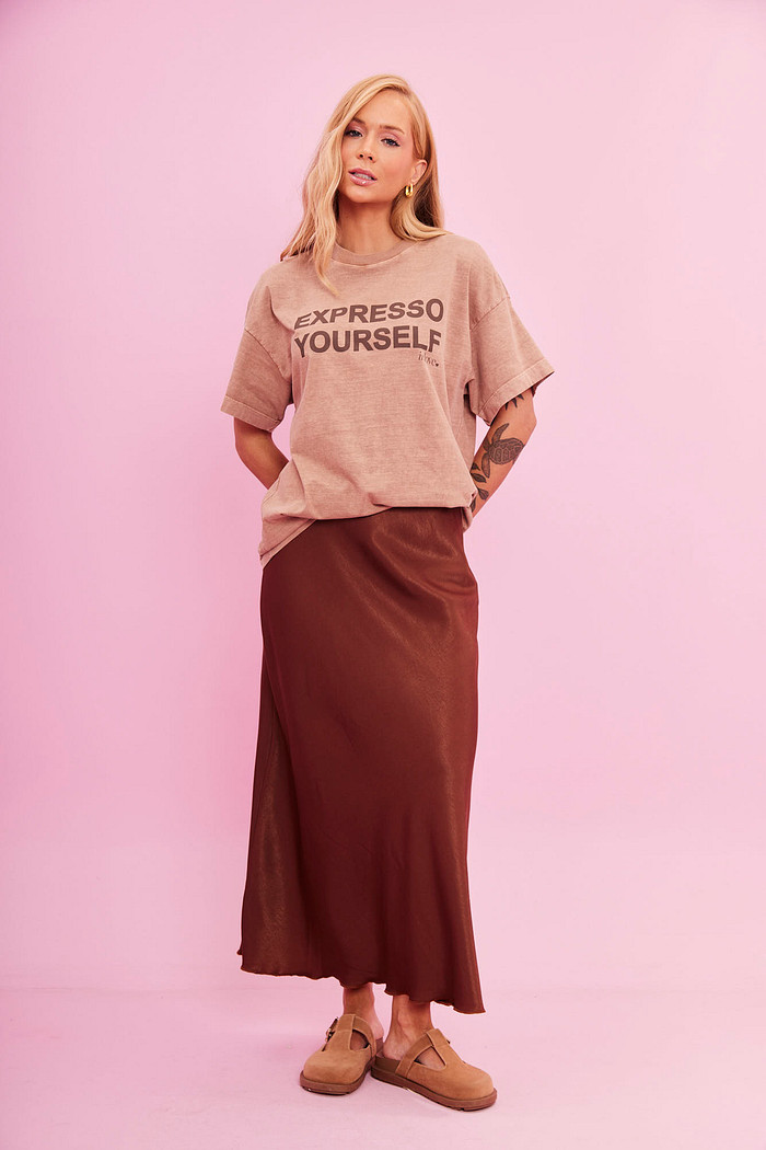 SAIA MIDI DE CETIM SERENA MARROM