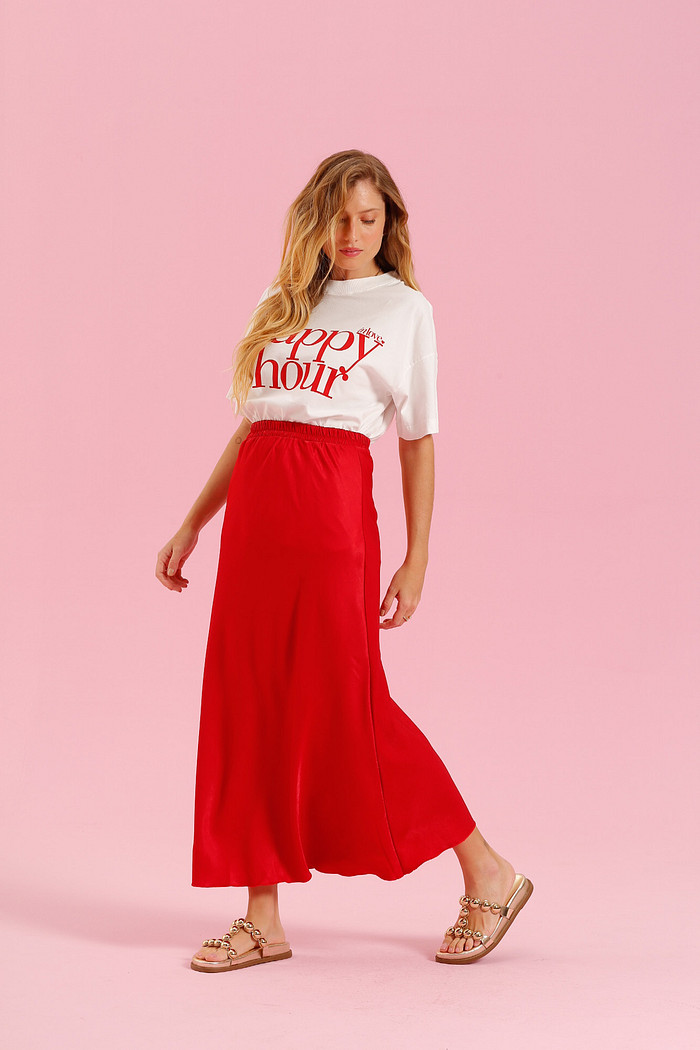 SAIA MIDI DE CETIM VERMELHO