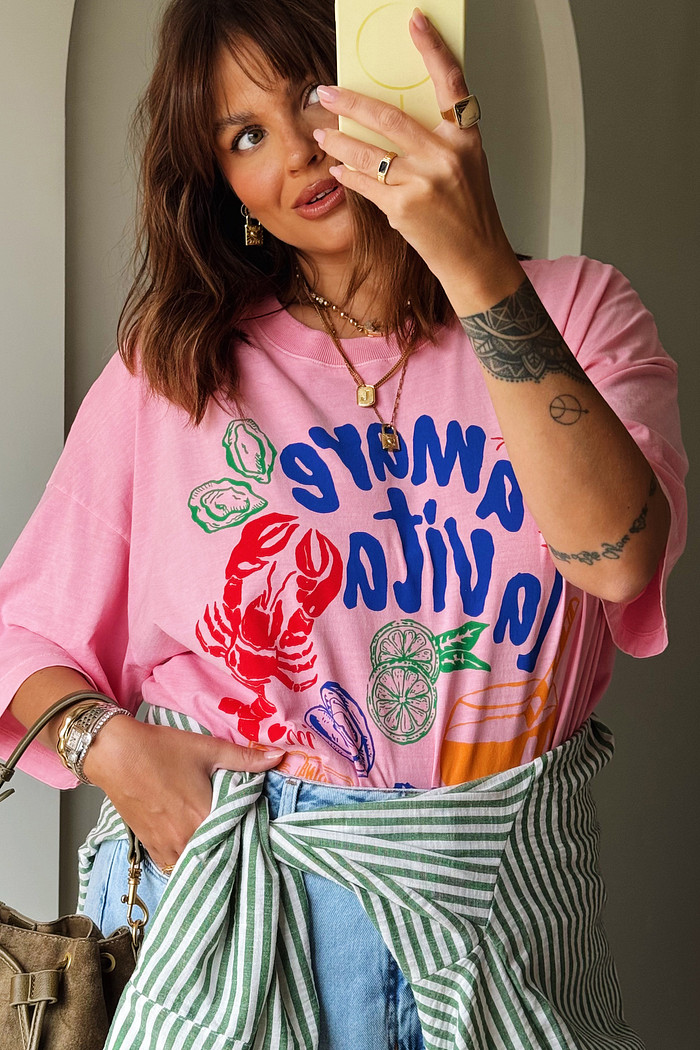 T-SHIRT OVER AMARE LA VITA ROSA