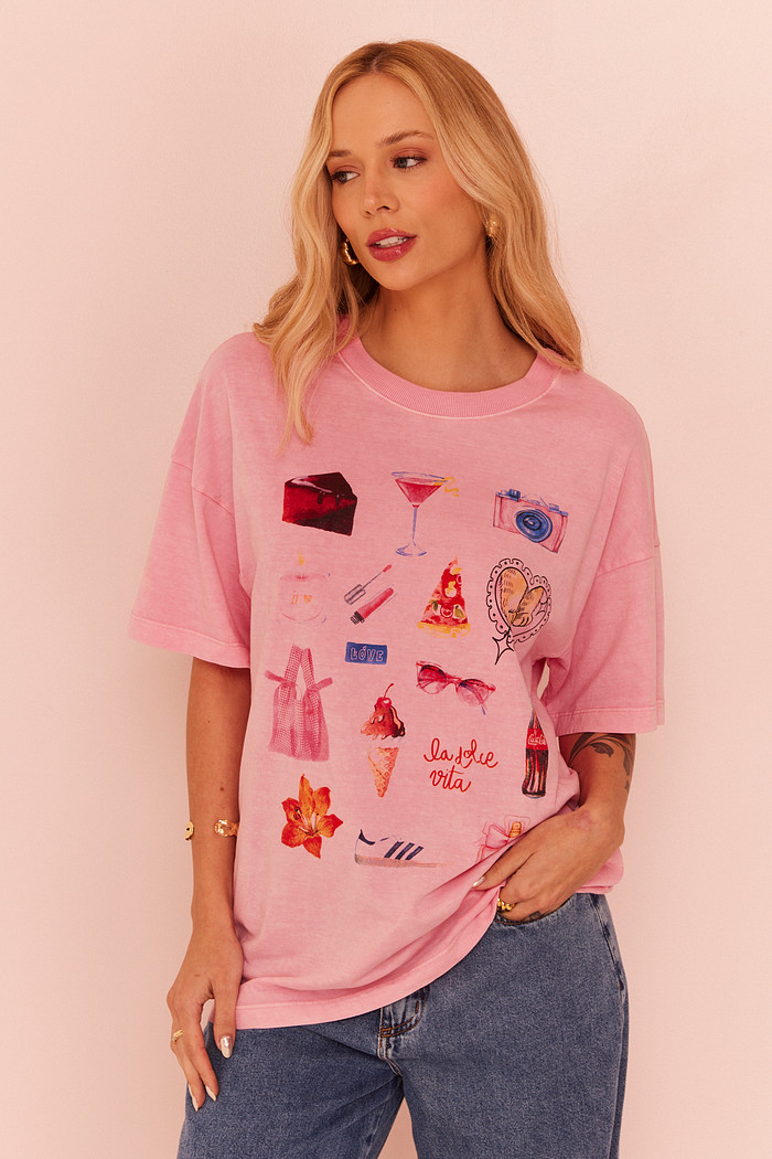 T-SHIRT OVER ELEMENTOS ROSA