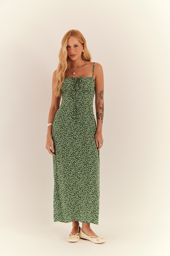 Vestido Midi Anita FLORAL FUNDO VERDE