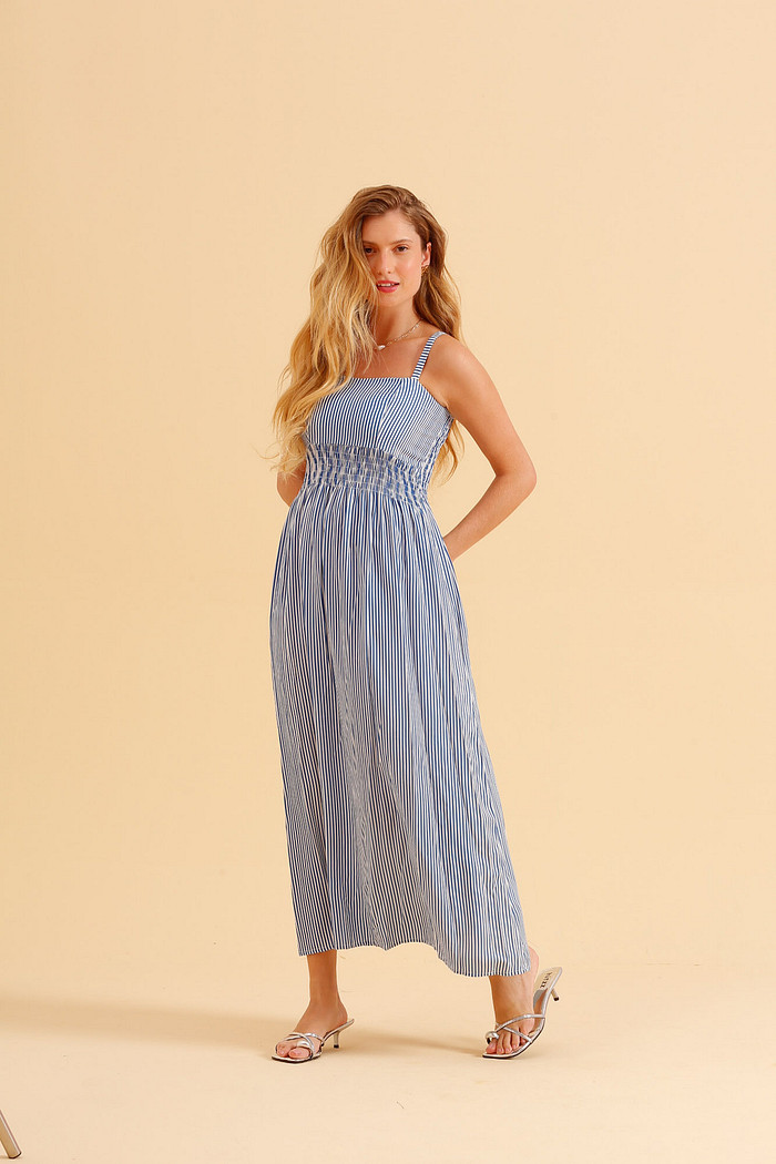 VESTIDO MIDI LISTRADO LISTRADO AZUL