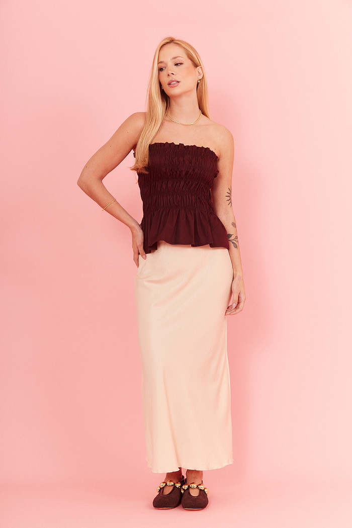 Saia Midi Alongada Paola OFF WHITE