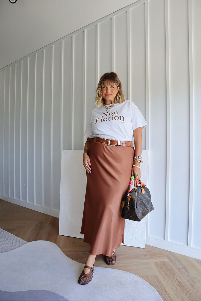 Saia Midi Alongada Paola MARROM