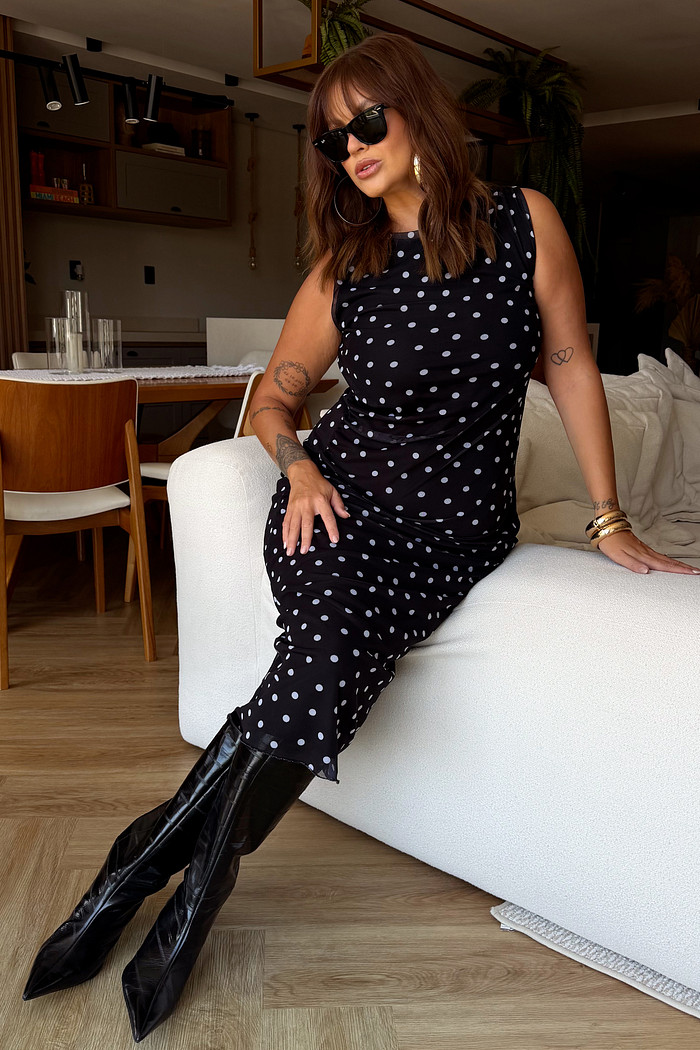 VESTIDO TULE JULIA POA FUNDO PRETO