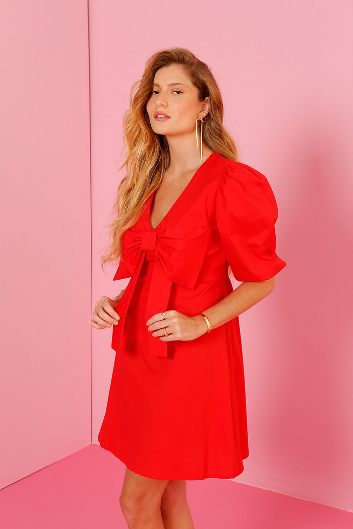 VESTIDO CURTO LAÇO VERMELHO