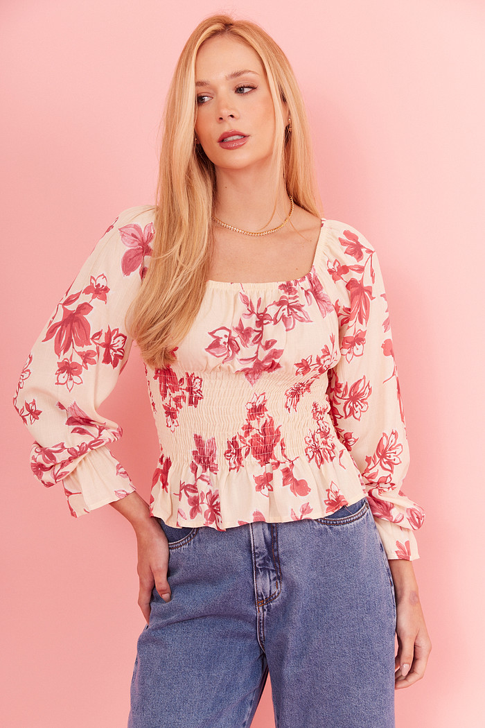BLUSA FLOWER FLORAL FUNDO OFF