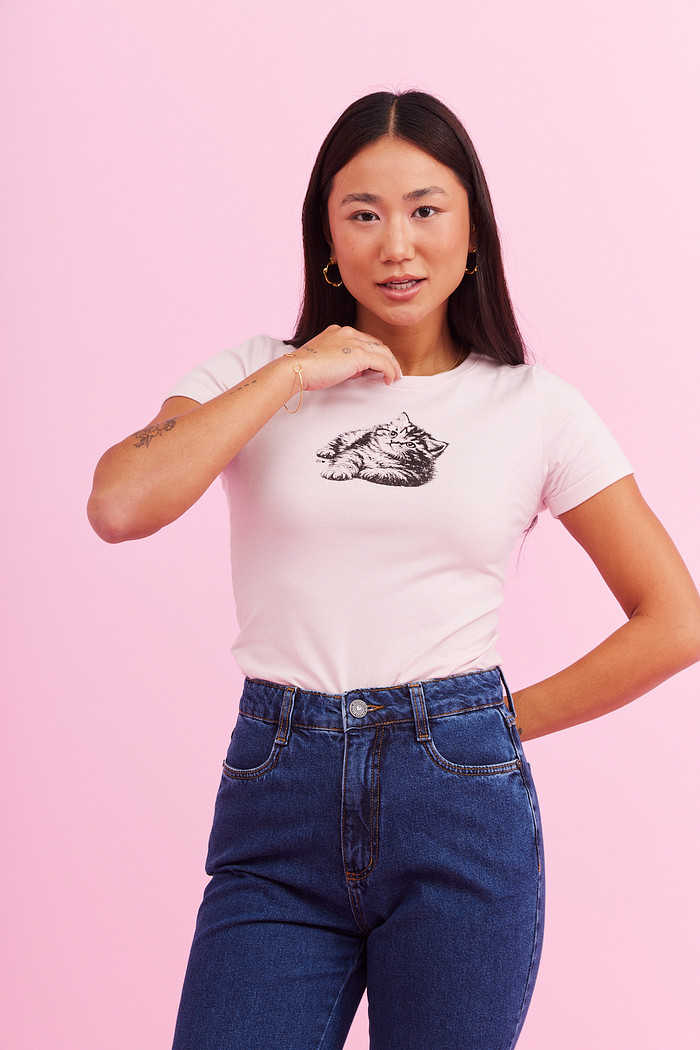 BABY TEE CAT ROSA CLARO