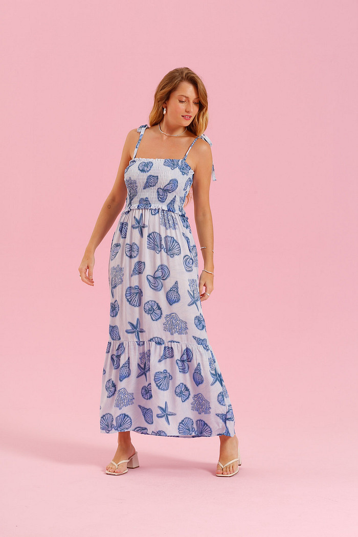 VESTIDO MIDI FUNDO DO MAR AZUL FUNDO DO MAR