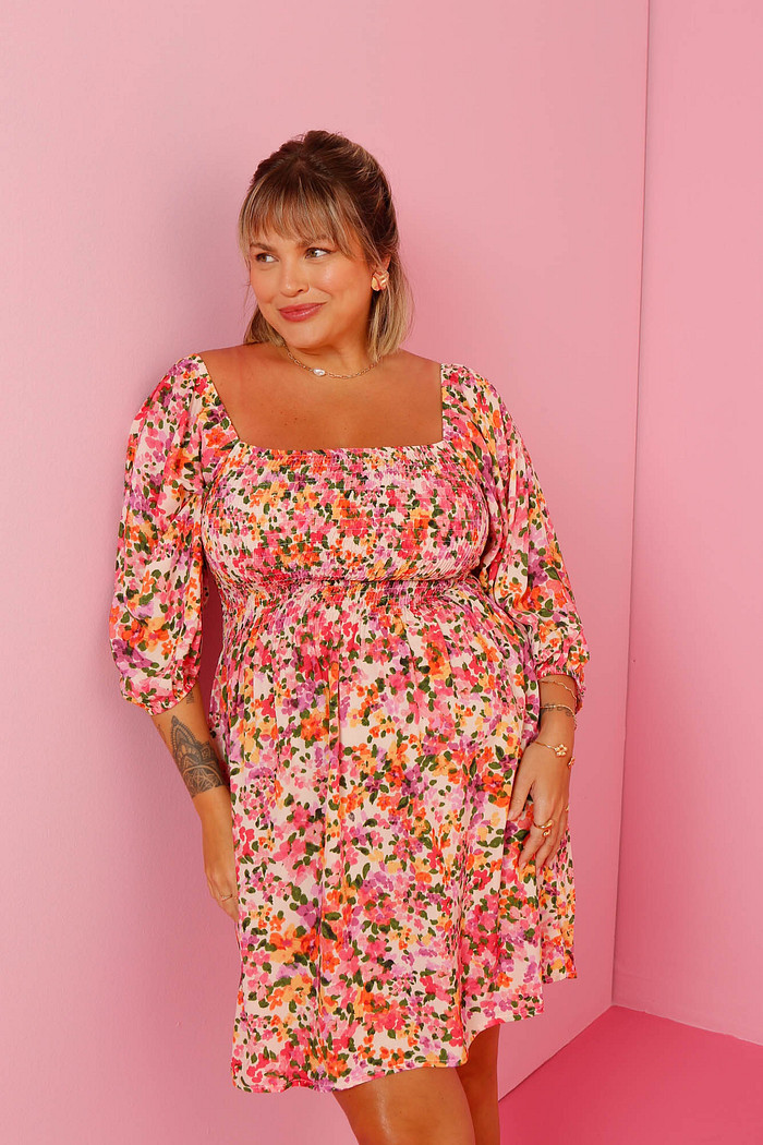 VESTIDO ROSA ESTAMPA FLORAL