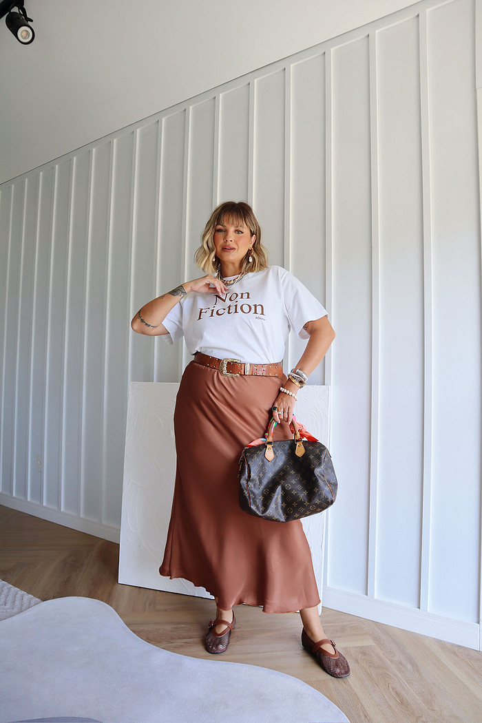 Saia Midi Alongada Paola MARROM