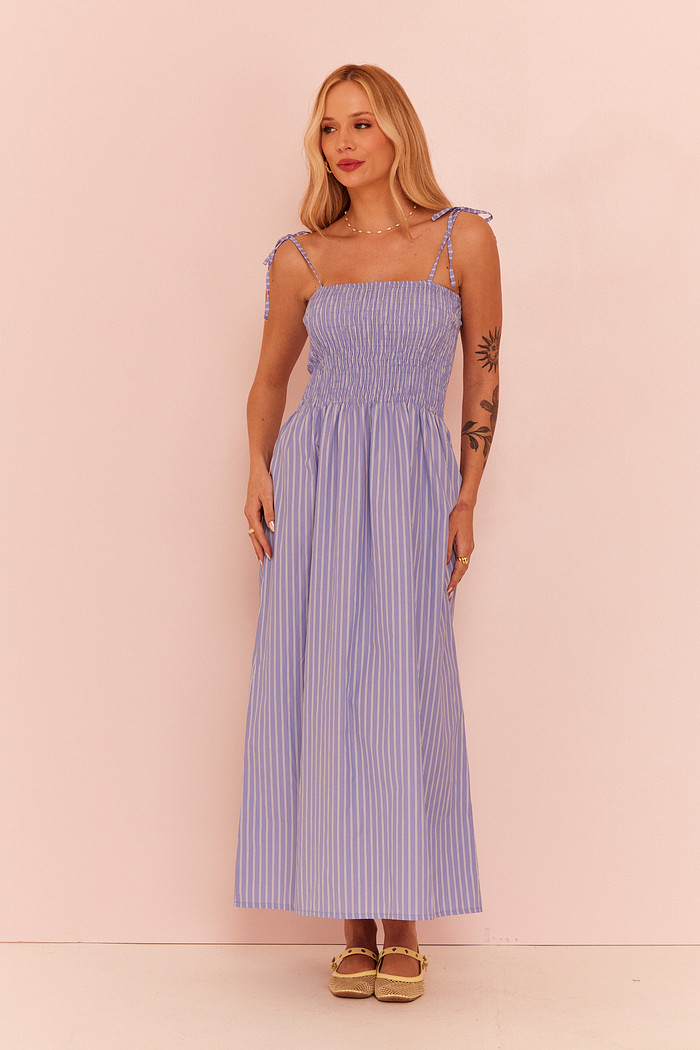 VESTIDO MIDI KENDALL LISTRADO AZUL