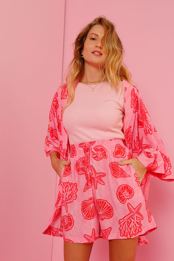 KIMONO ESTAMPADO ROSA FUNDO DO MAR