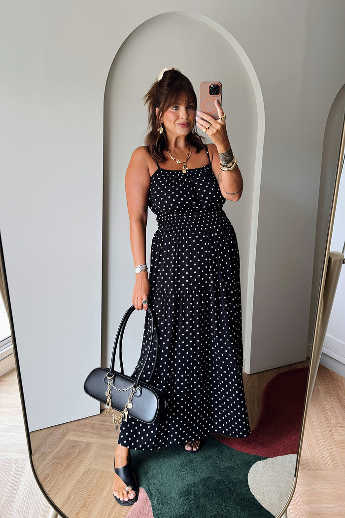 VESTIDO TAINARA POA FUNDO PRETO