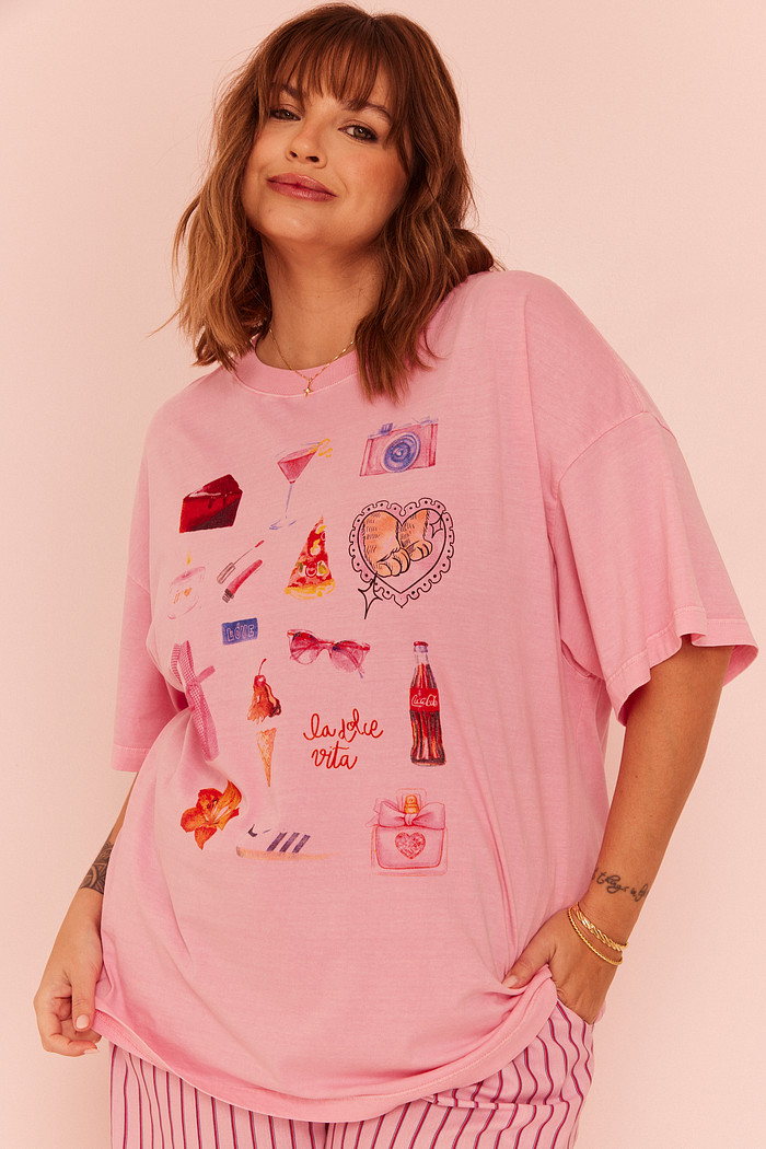 T-SHIRT OVER ELEMENTOS ROSA