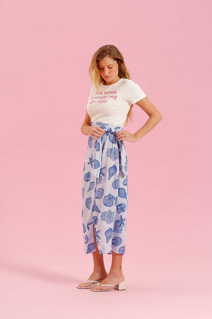 SAIA MIDI TRANSPASSADA AZUL FUNDO DO MAR