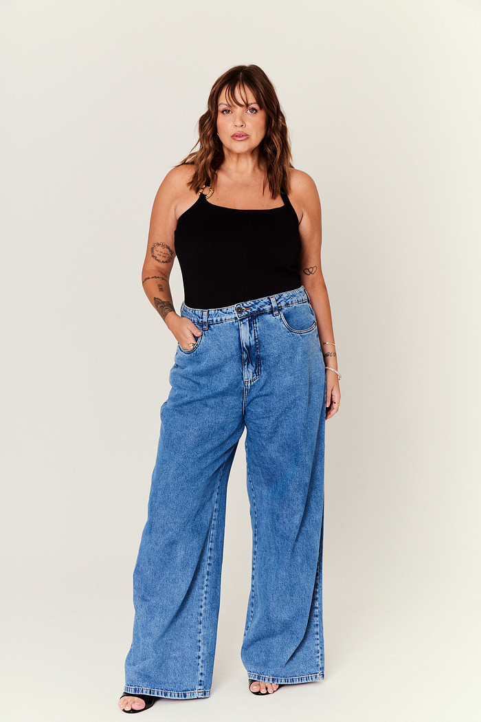 Calça Jeans Wide Leg Dulce JEANS ESCURO