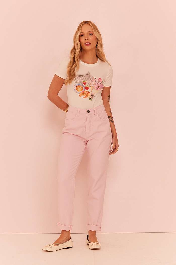 CALÇA MOM JEANS GISELA ROSA CLARO