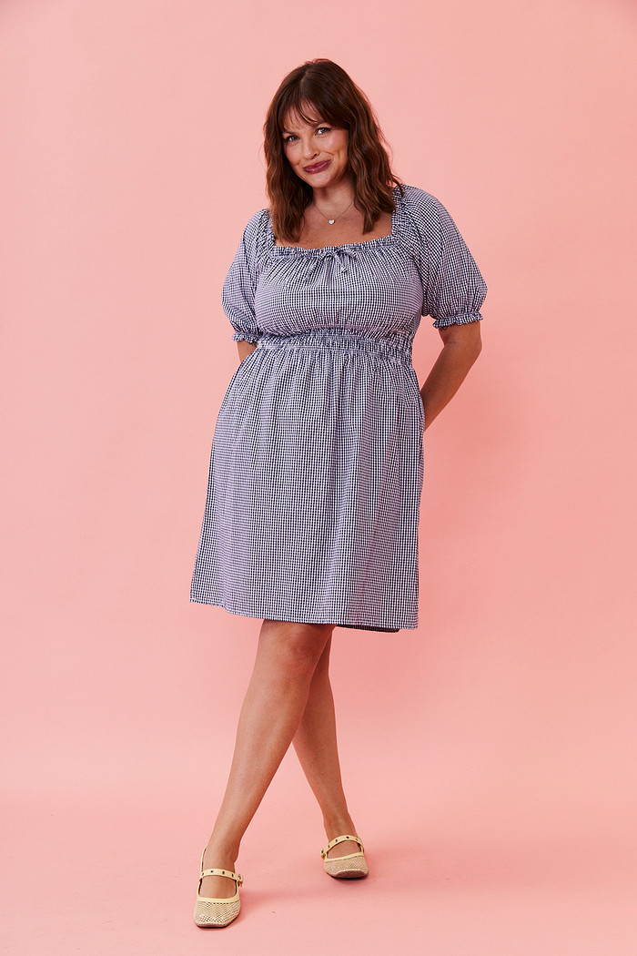 VESTIDO CURTO LUANE XADREZ MARINHO