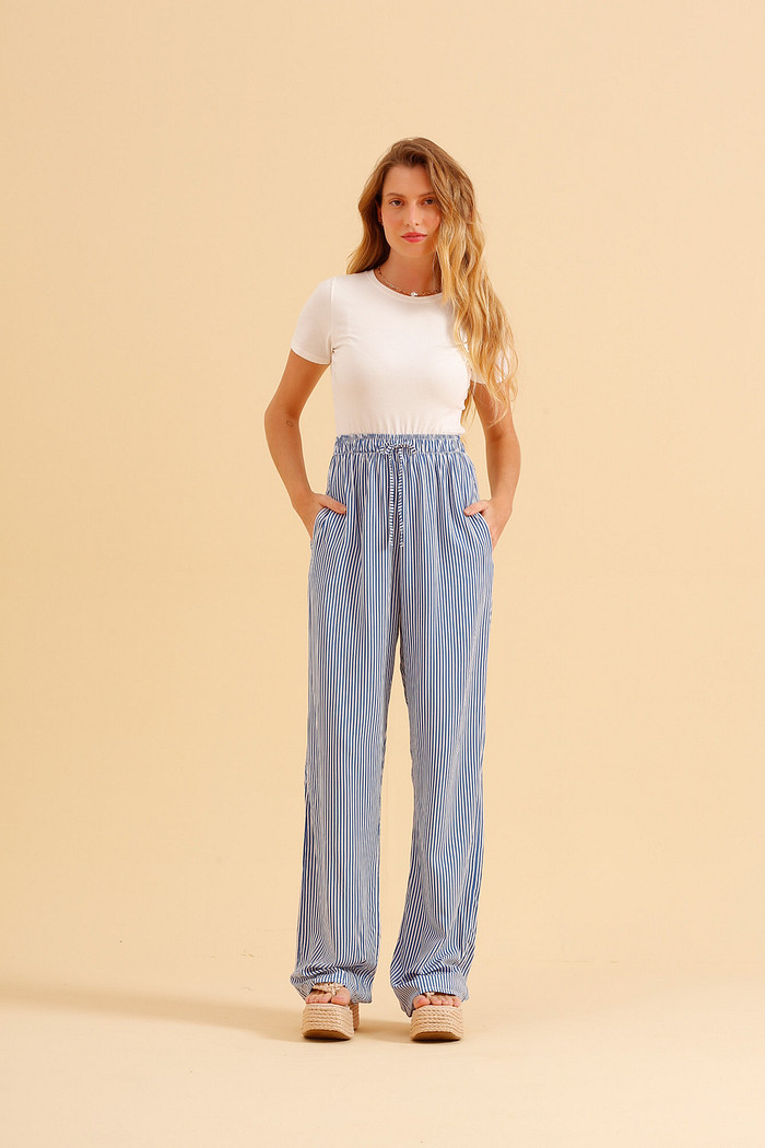 CALÇA RETA LISTRADA LISTRADO AZUL